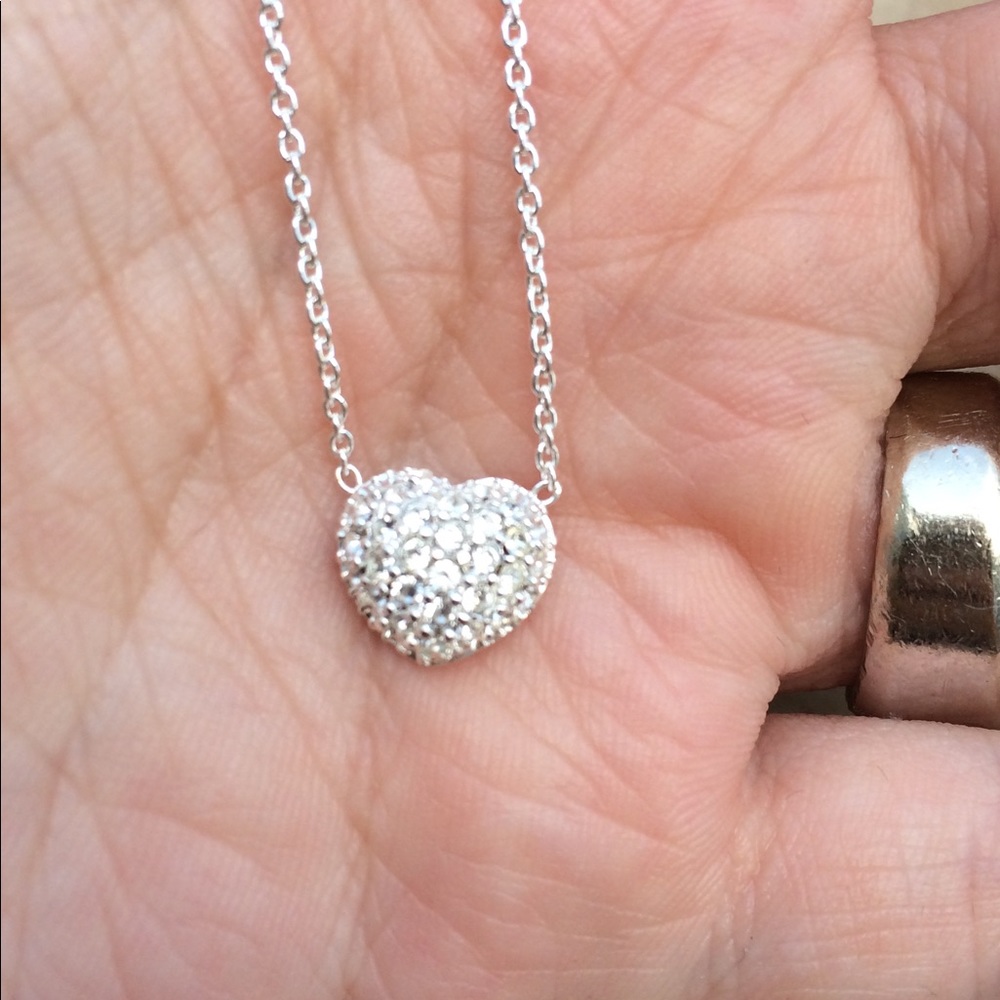 Sterling Silver 925 Crystal Puffy Heart Necklace - Picture 2 of 2
